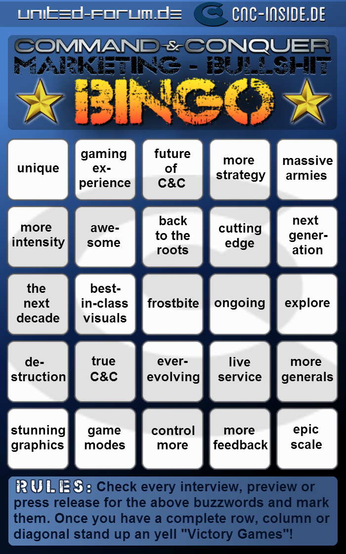cnc bullshit bingo englisch Command & Conquer Marketing Bullshit Bingo